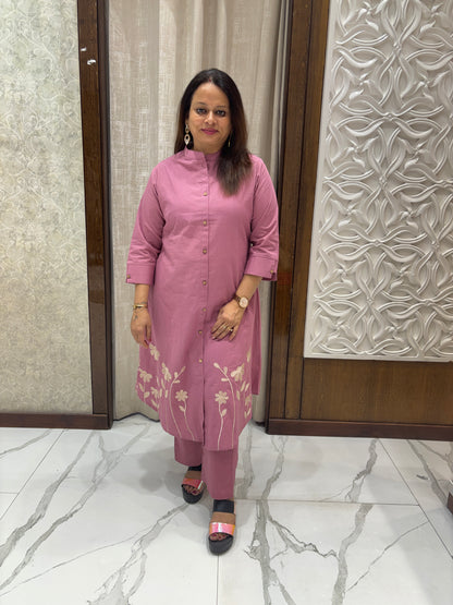 Pink Cotton Threadwork Coord Set 1003