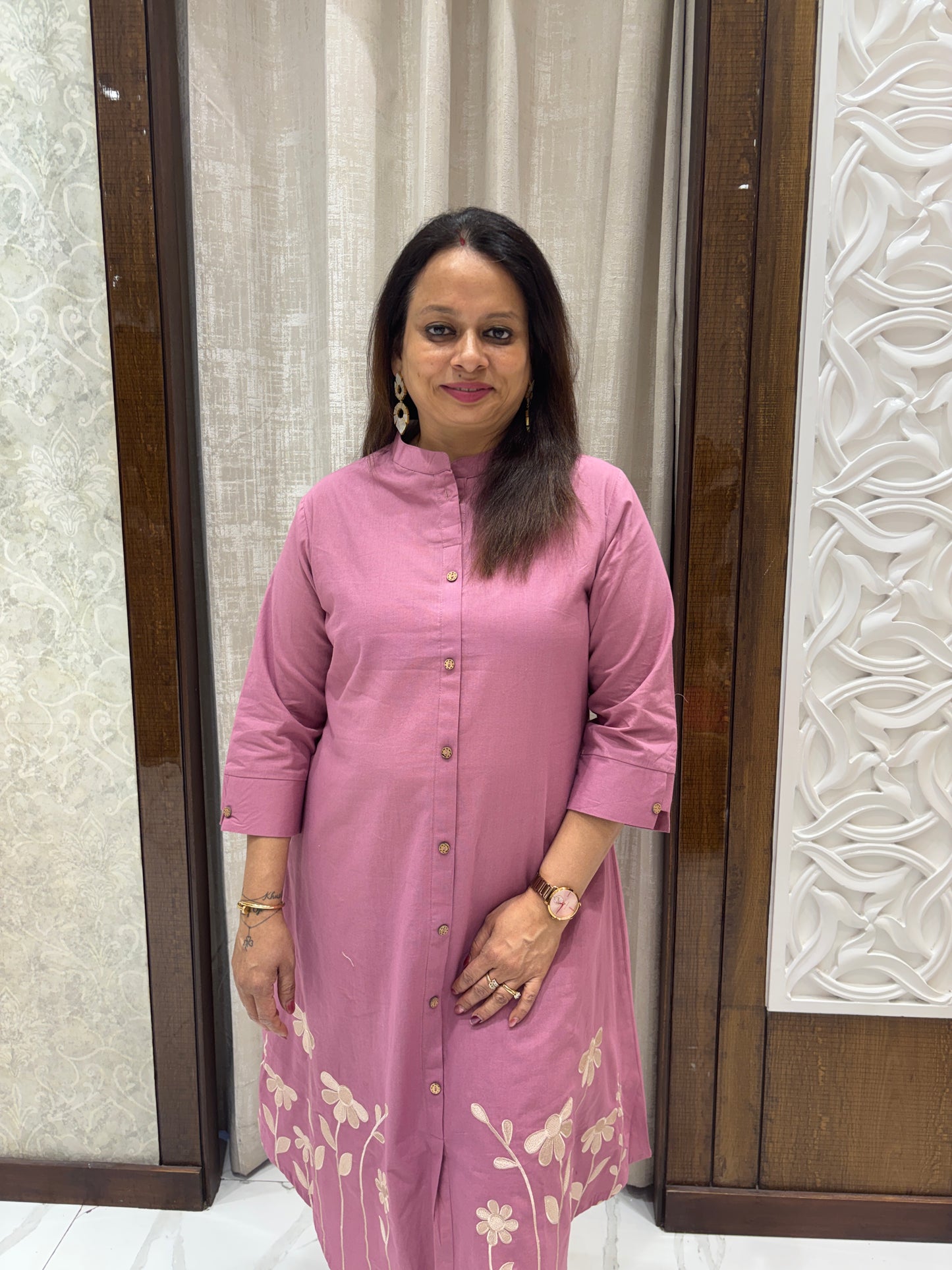 Pink Cotton Threadwork Coord Set 1003