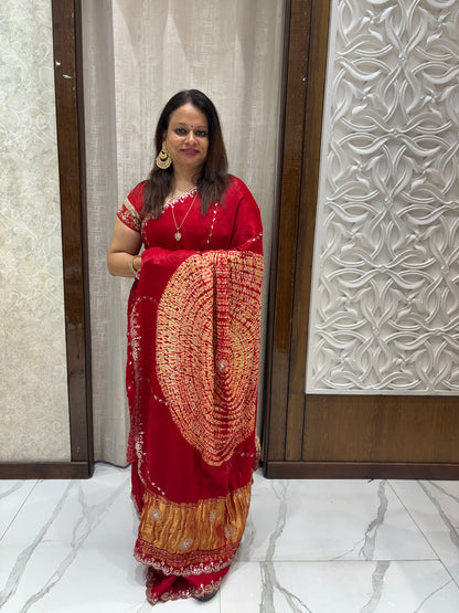 Red Modal Gajji Silk Saree