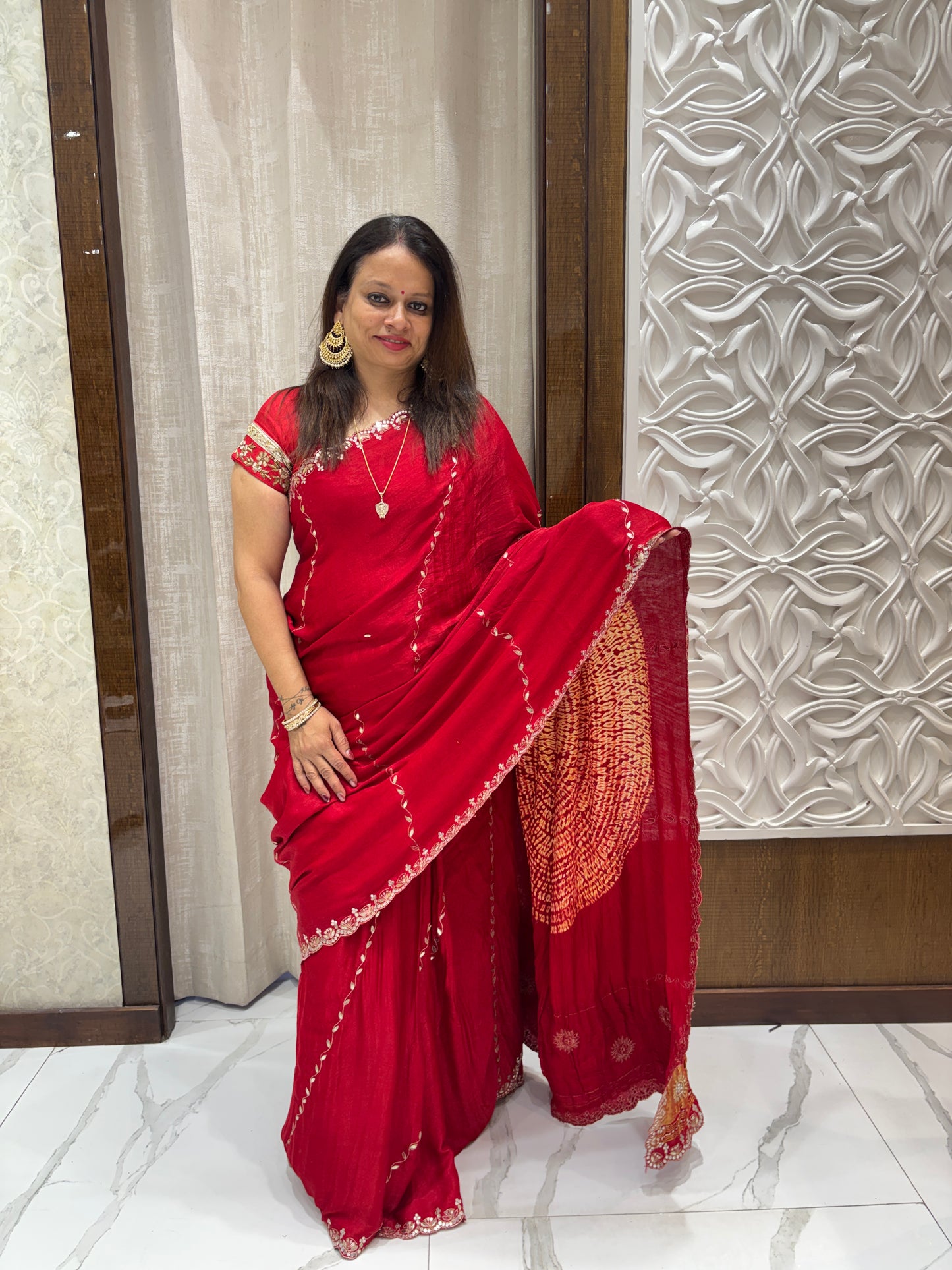 Red Modal Gajji Silk Saree