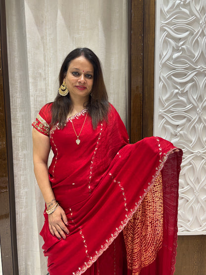 Red Modal Gajji Silk Saree