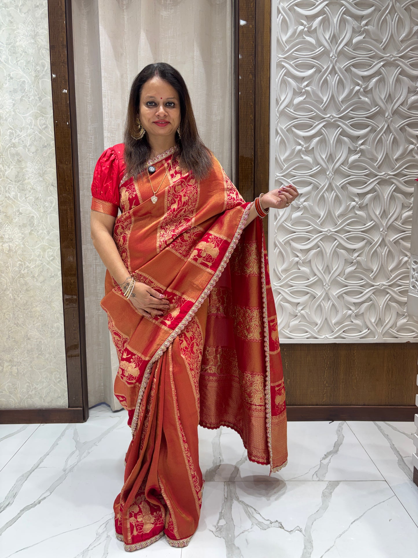 Dola Tissue Red Saree