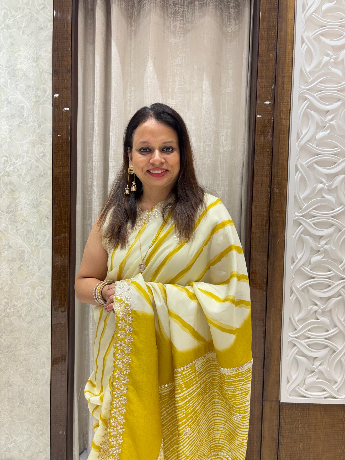 Yellow Muslin Silk Saree