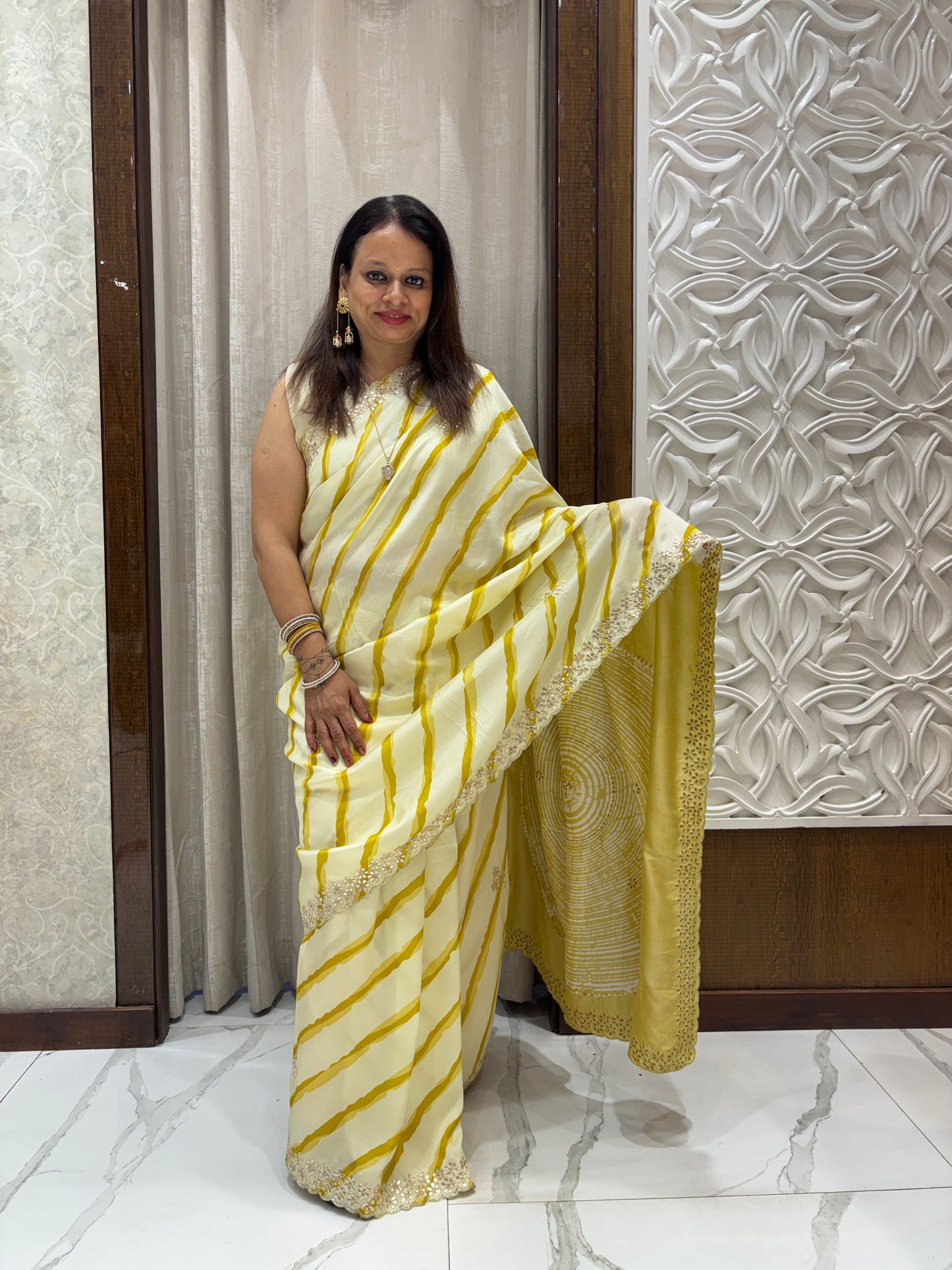 Yellow Muslin Silk Saree