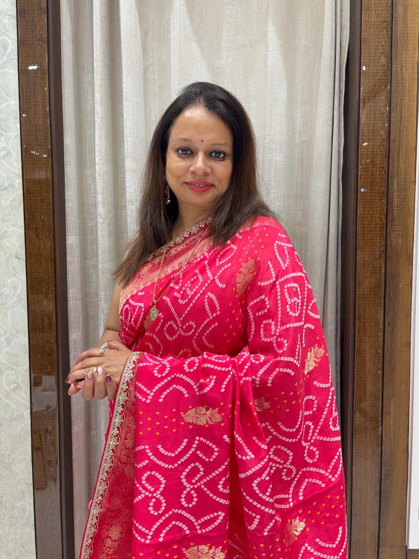 Pink Dola Silk Bandhani Saree