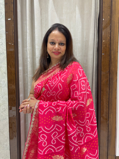 Pink Dola Silk Bandhani Saree
