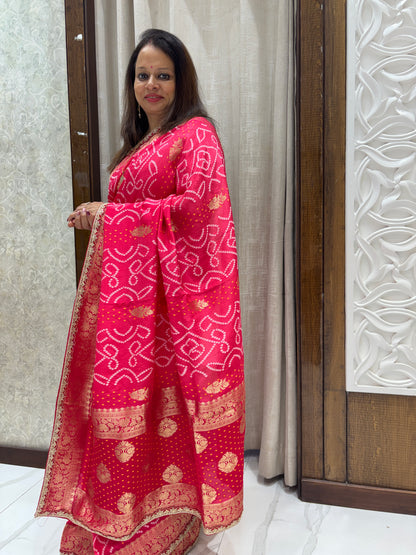 Pink Dola Silk Bandhani Saree