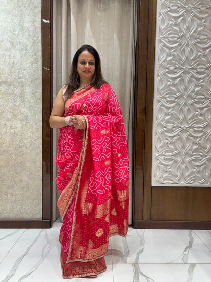 Pink Dola Silk Bandhani Saree