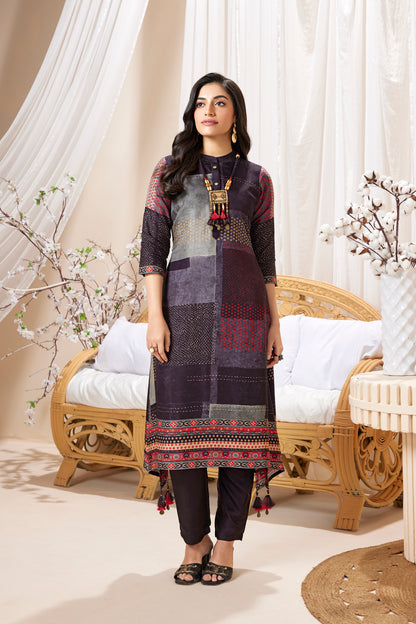 Dark Brown  Printed  Muslin  Salwar Suits 1027-10165