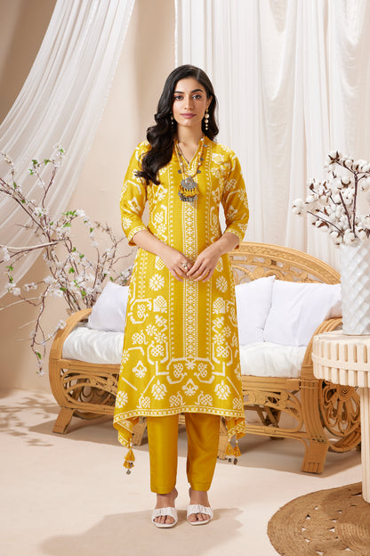 Yellow Printed Dola Silk Salwar Suits 1027-10166
