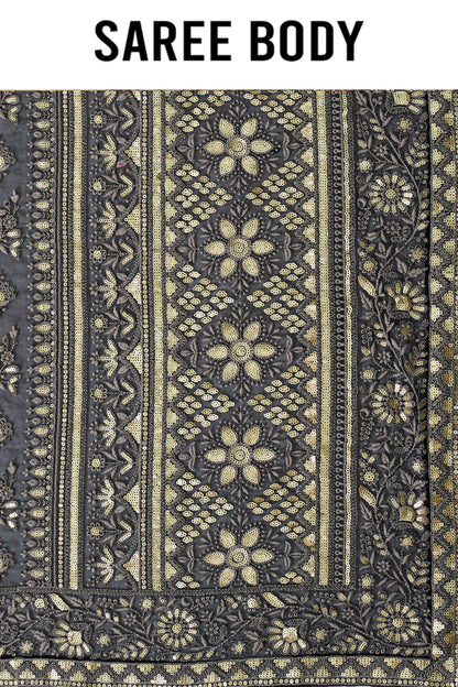Black Lucknowi Georgette Sarees 1007-10013