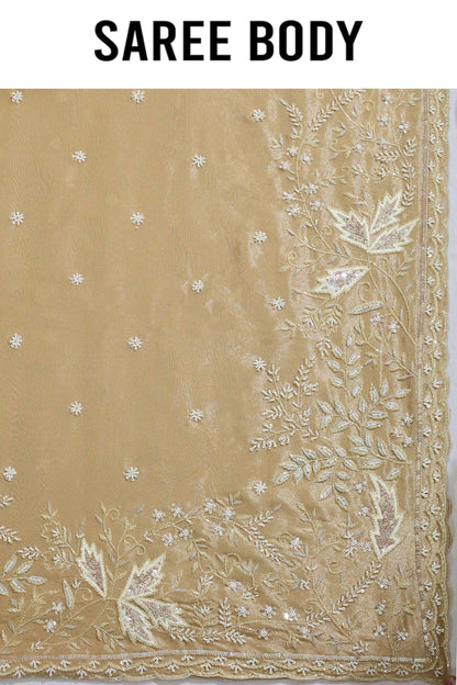Beige Boolean work Tissue Sarees 1007-10003