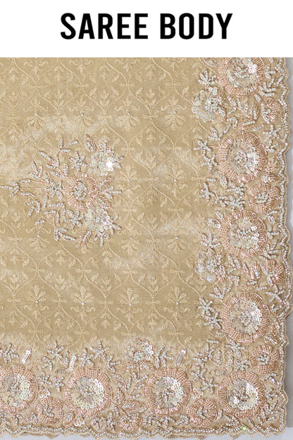 Beige Embroidery Tissue Sarees 1007-10014