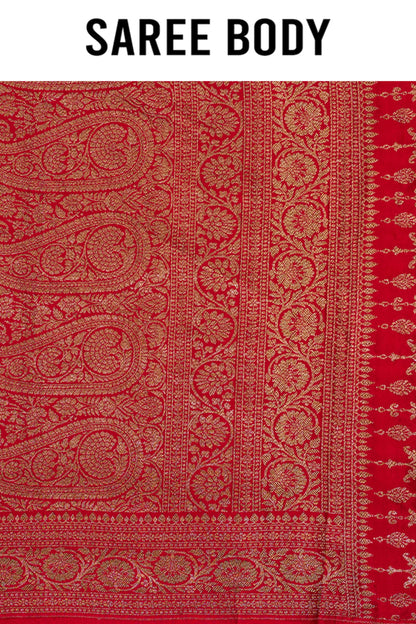 Red Antique Zari weave Khadi semi crepe Sarees 1010-10027