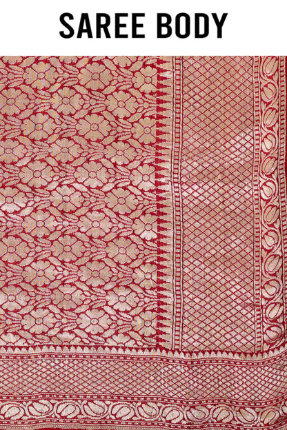 Red Golden Zari weave Khadi Georgette Sarees 1009-10024