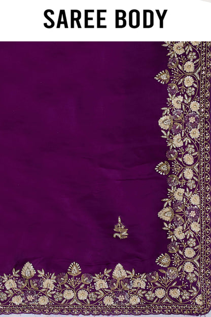 Wine sequins Organza Sarees 1007-10004