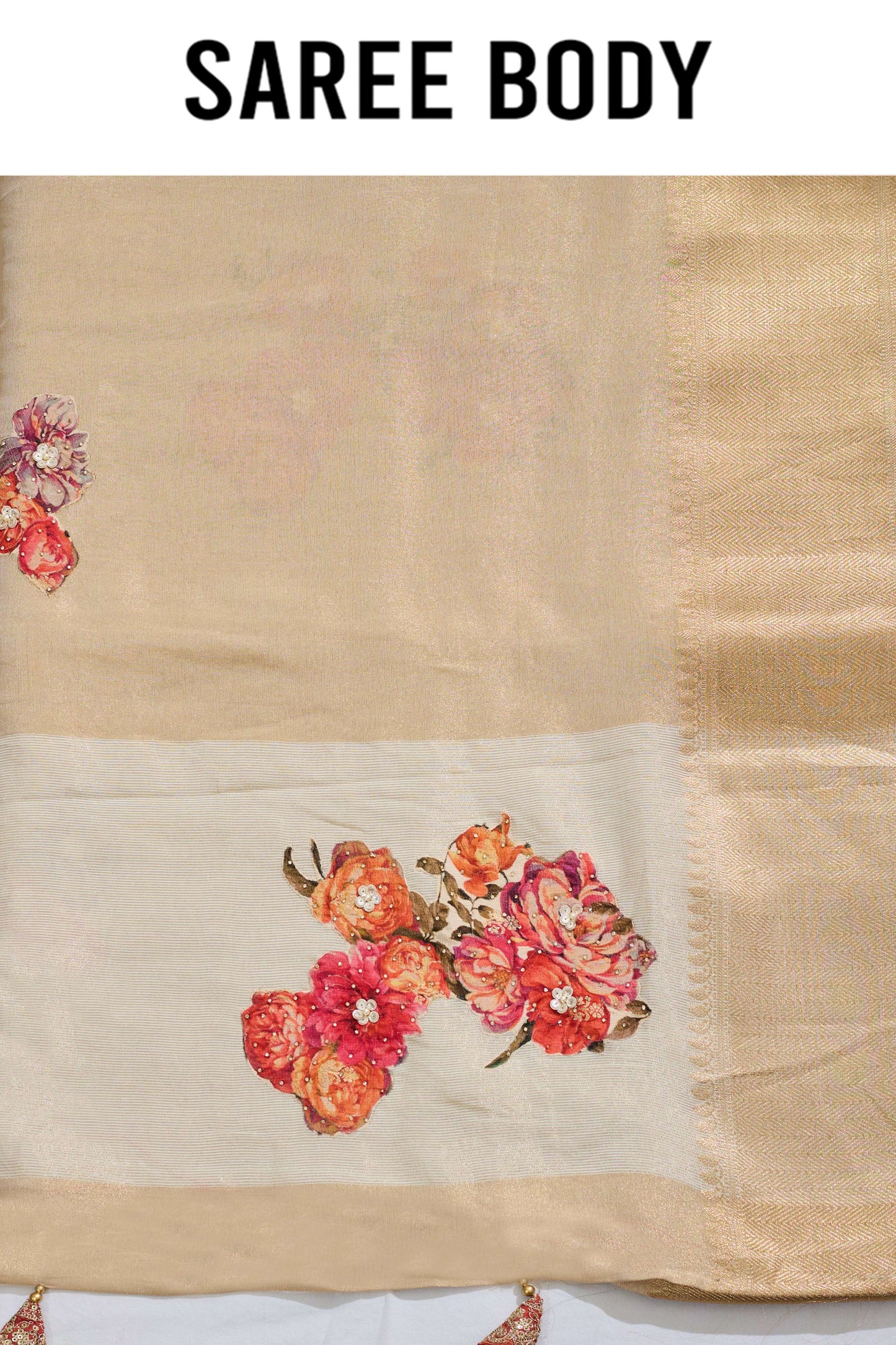 Beige Patchwork Tissue Sarees 1011-10031