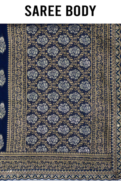Red/Blue Golden Zari weave Khadi Georgette Sarees 1011-10030