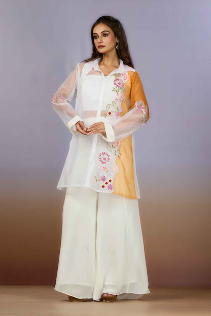 White Yellow Sequins HO silk Indo Western 1014-10088