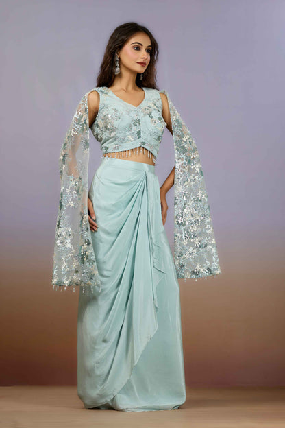 Skyblue Sequins Crepe Indo Western 1023-10092