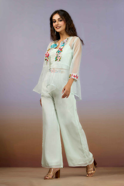 Pink Embroidery Organza Indo Western 1014-10085