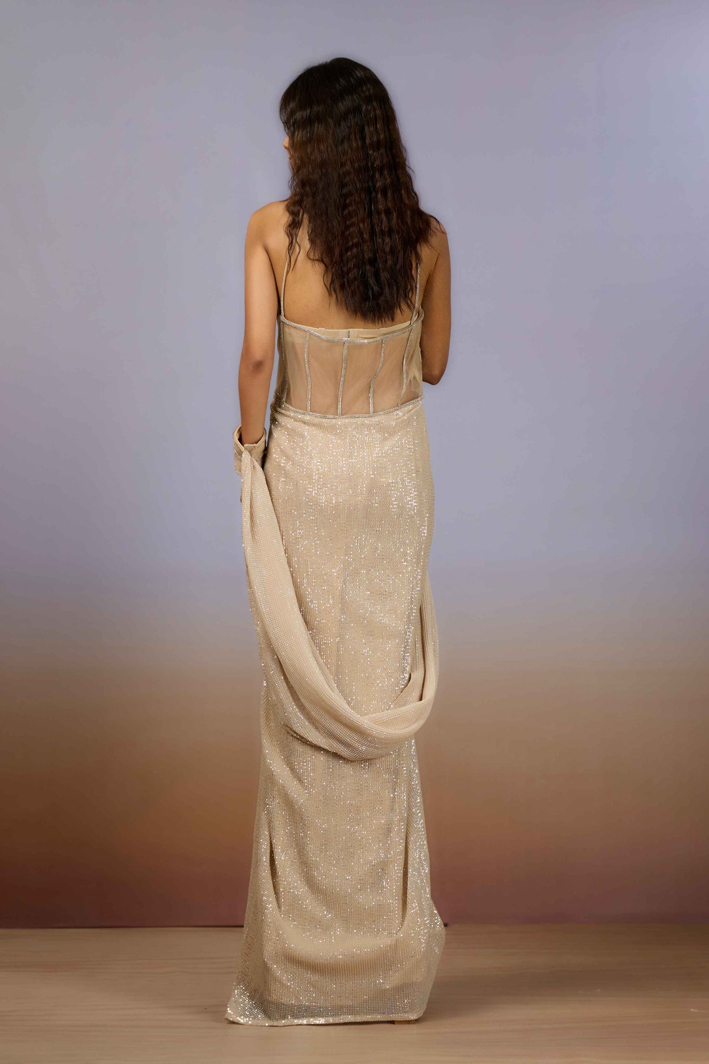 Beige Sequins  Gown 1025-10098