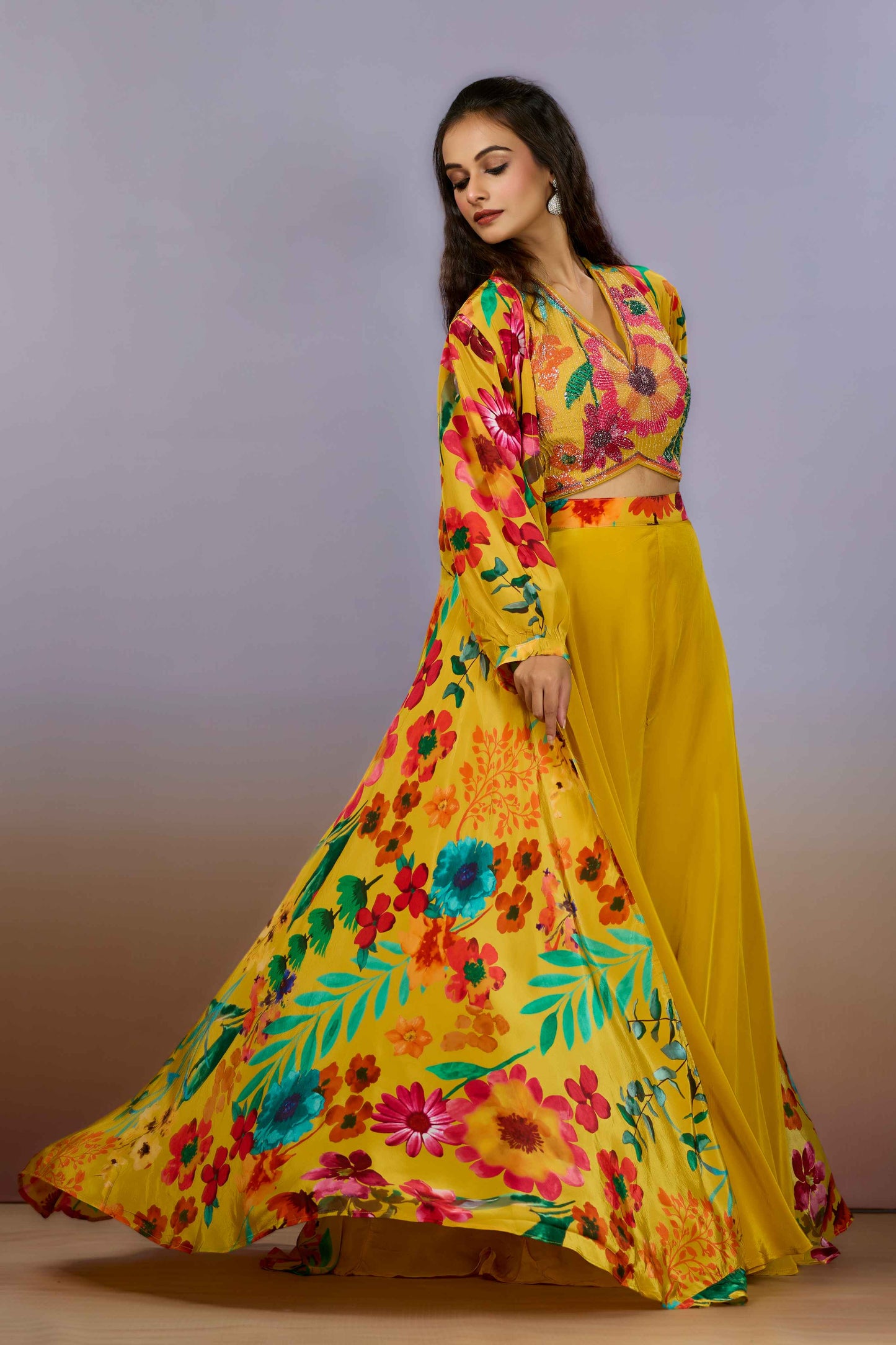 Yellow Cut Dana Crepe Indo Western 1023-10090