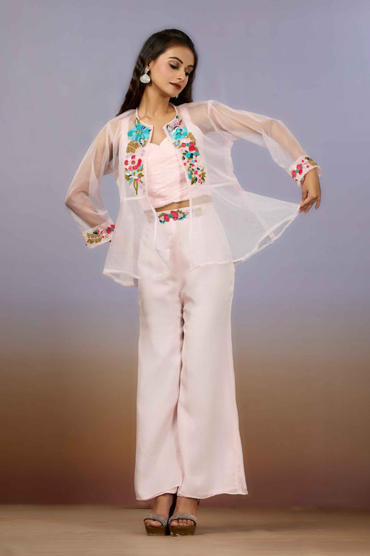 Pink Embroidery Organza Indo Western 1014-10085