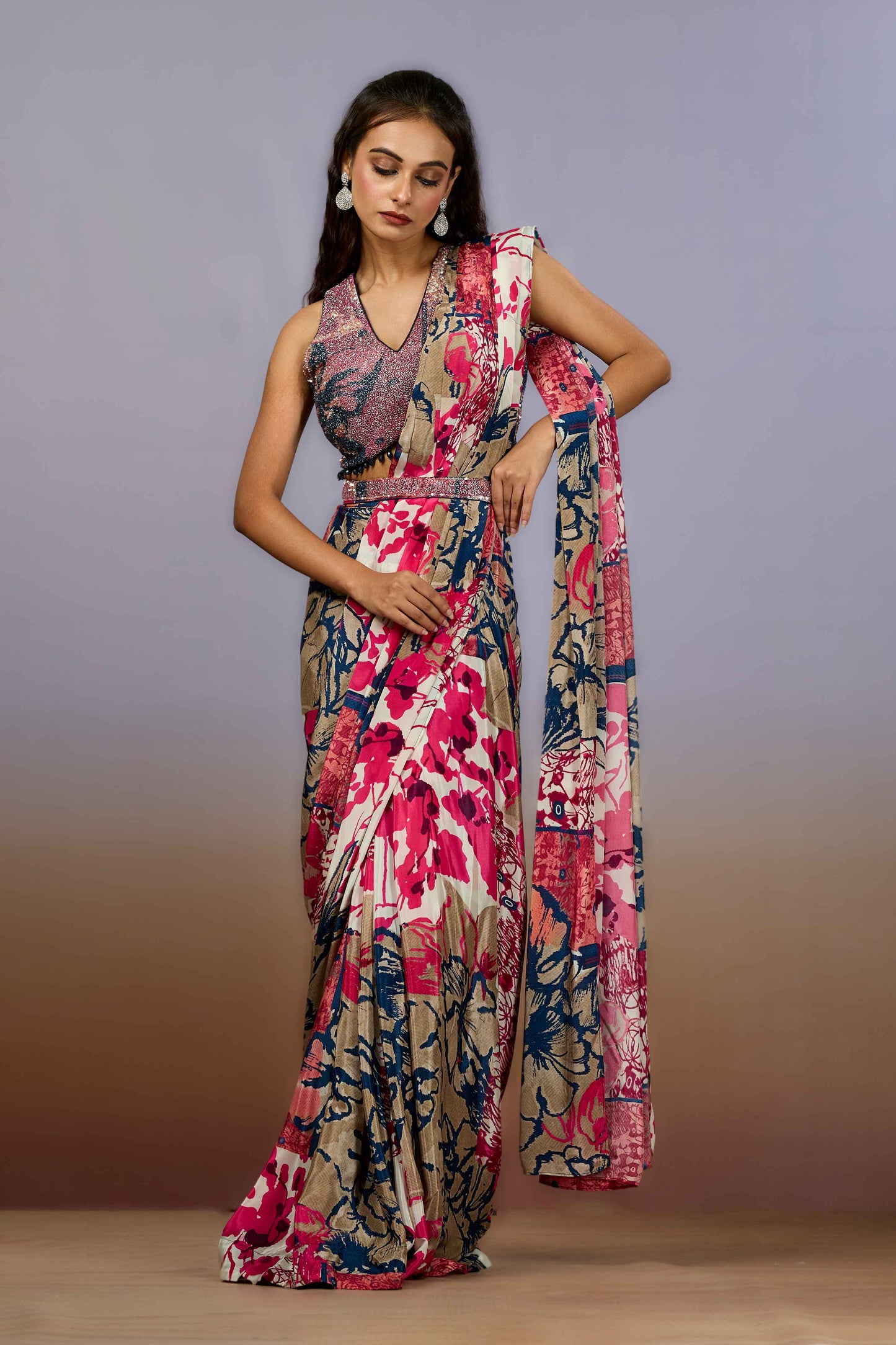 Blue Sequins Crepe Indo Western 1022-10089