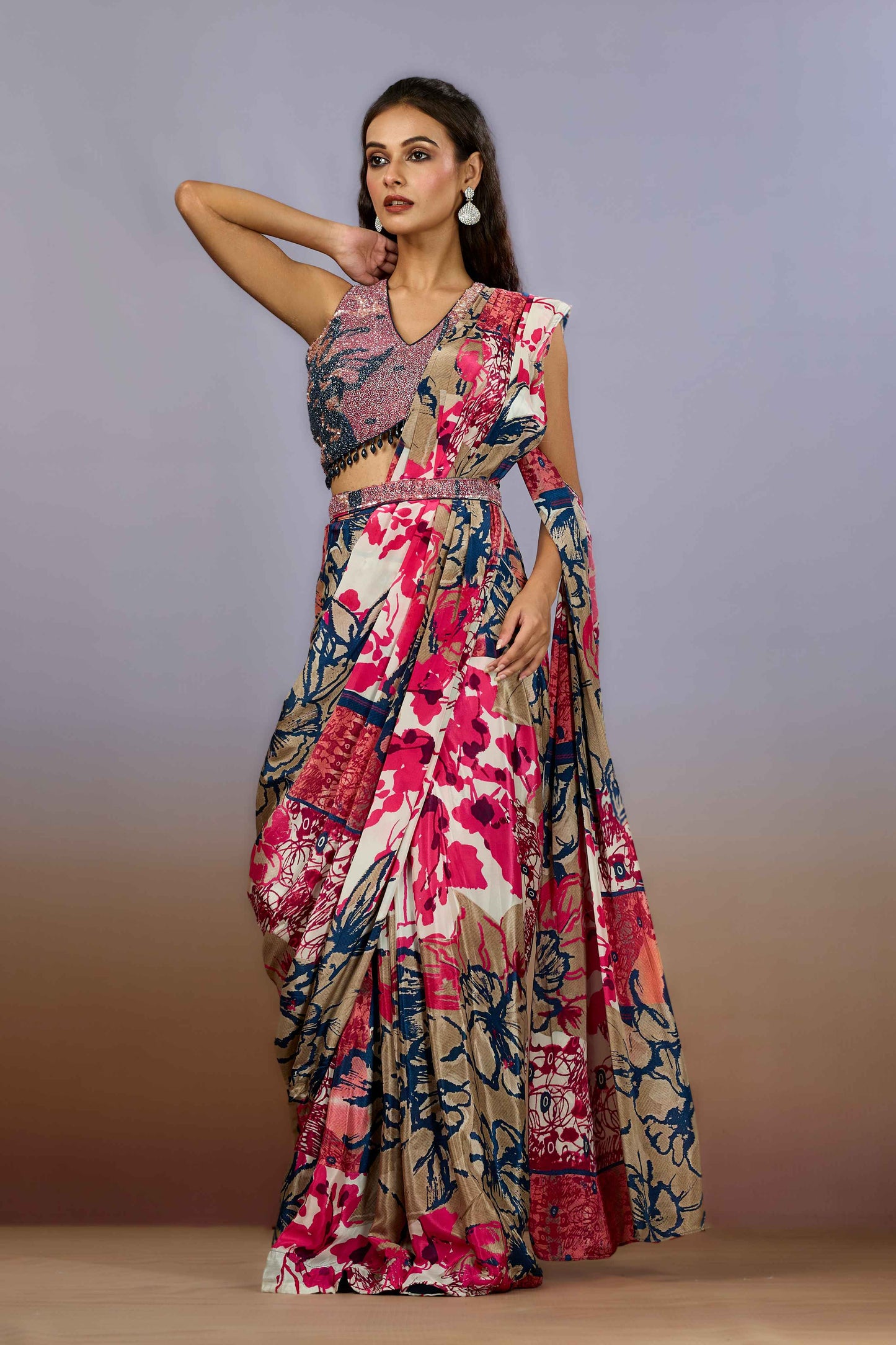 Blue Sequins Crepe Indo Western 1022-10089