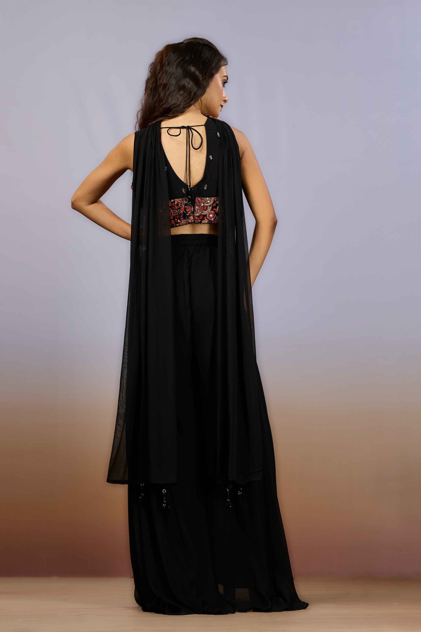 Black Embroidery Georgette Indo Western 1023-10111