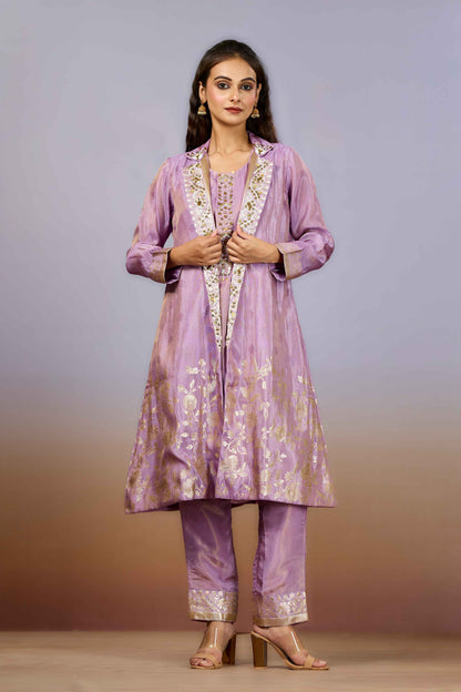 Lilac Pearlwork Tissue Indo Western 1026-10105