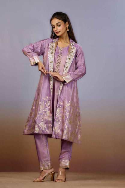 Lilac Pearlwork Tissue Indo Western 1026-10105