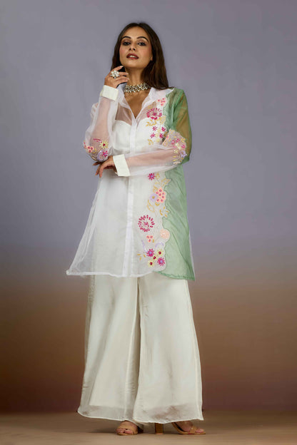 White Green Sequins HO silk Indo Western 1014-10088