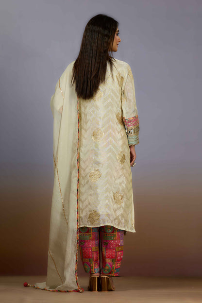 Cream Printed Tissue Salwar Suits 1019-10106