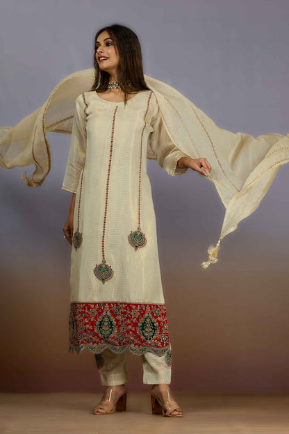 Cream Zariwork Tissue Salwar Suits 1019-10112