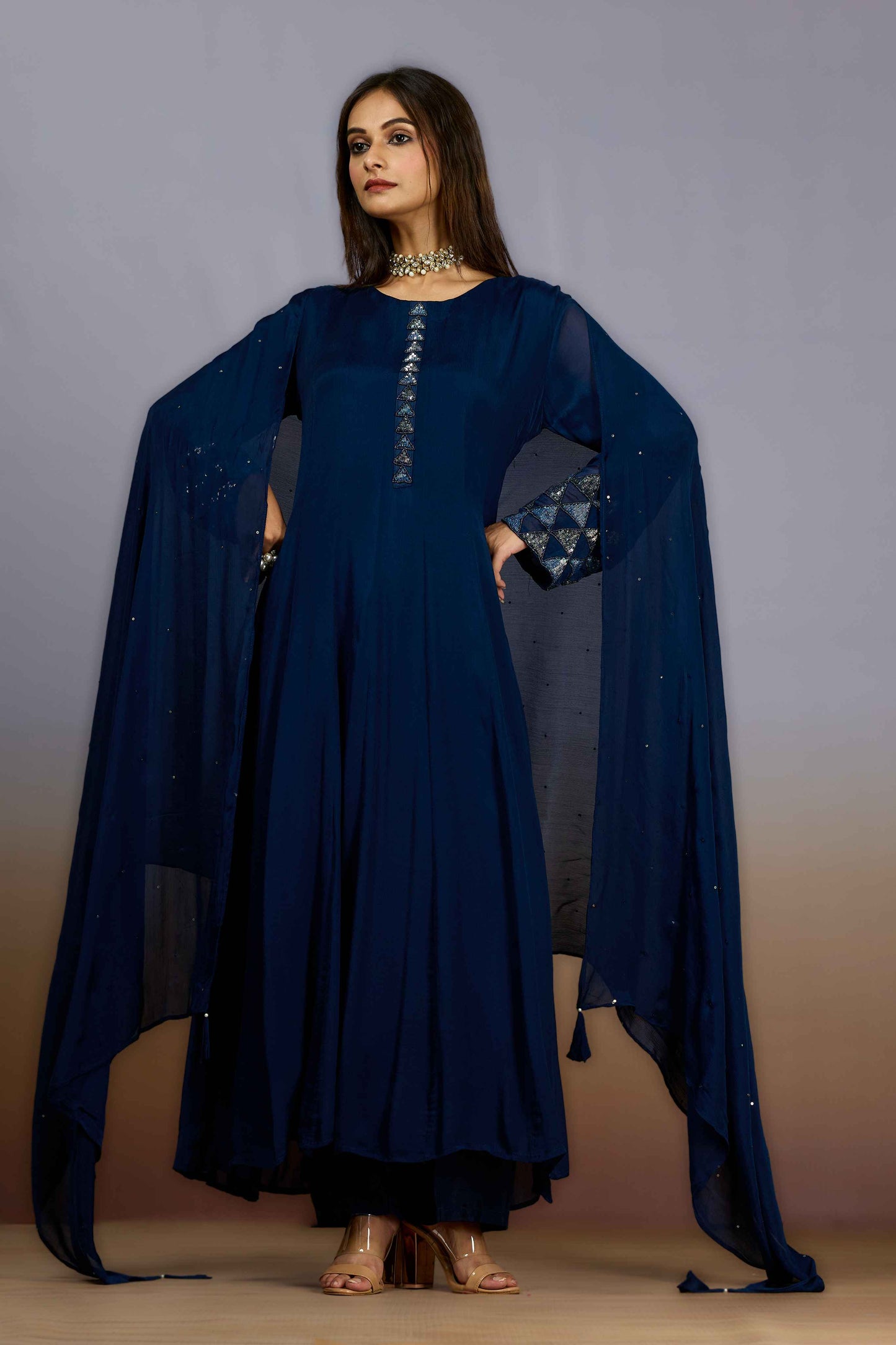 Blue Sequins Chinon Salwar Suits 1018-10103