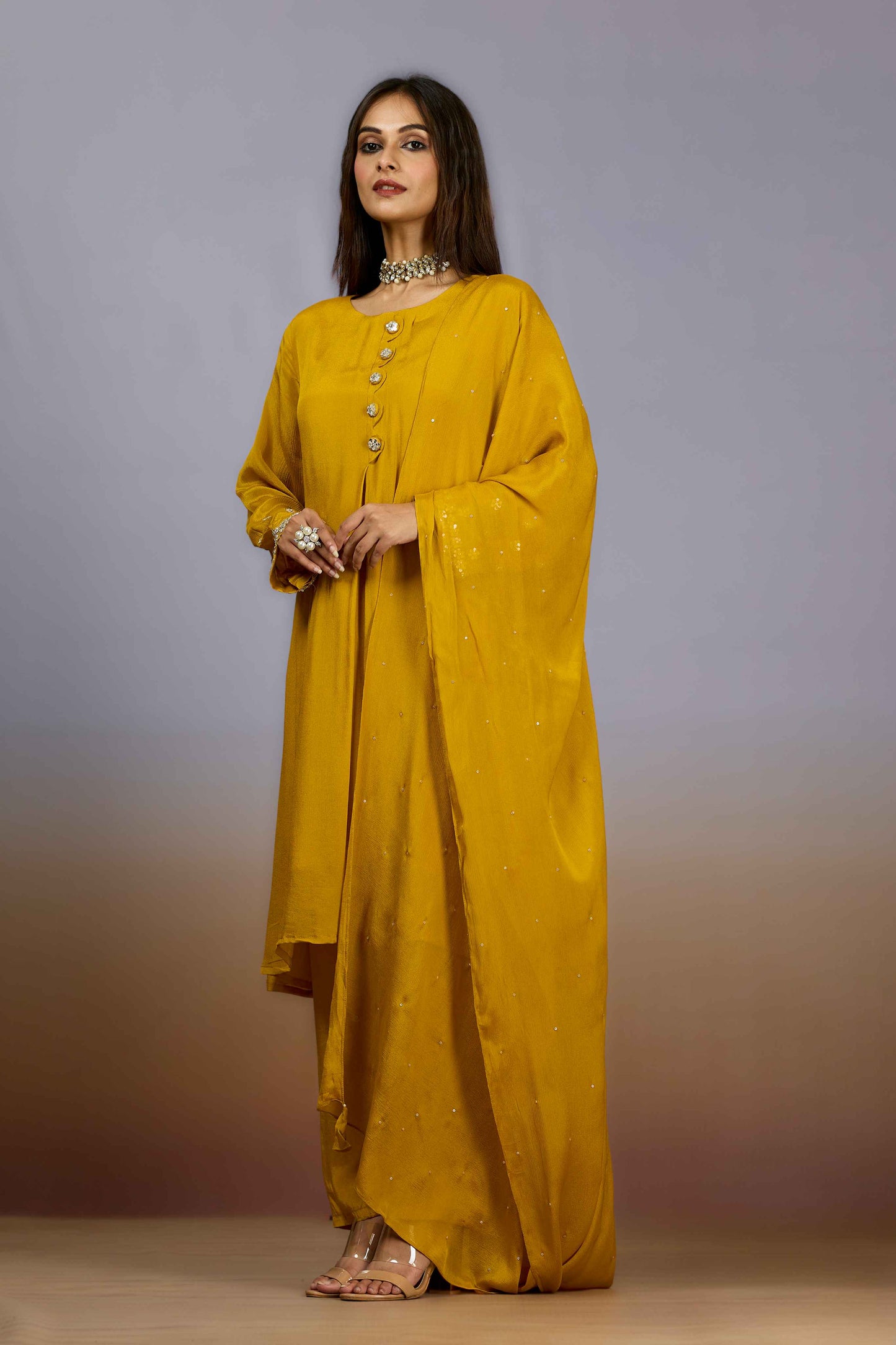Yellow Cut Dana Chinon Salwar Suits 1018-10083