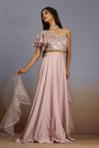 Peach Sequins Crepe Indo Western 1024-10093