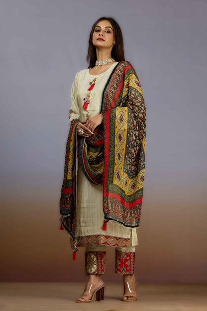Cream Sequins Tissue Salwar Suits 1019-10084