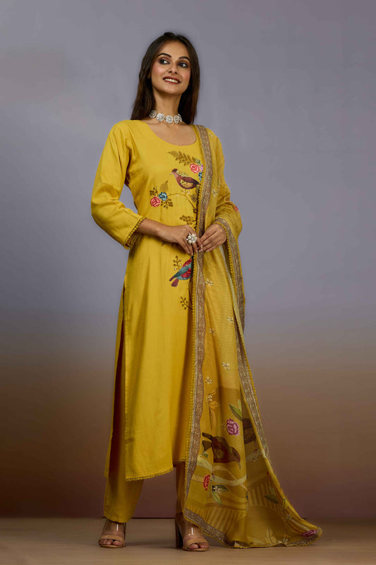 Yellow Sequins Cotton Salwar Suits 1019-10095