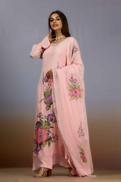 Peach Pearlwork Chinon Salwar Suits 1017-10115