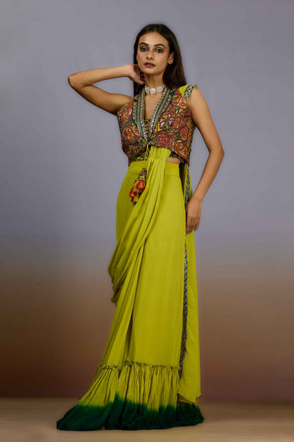 Yellow Sequins Chinon Indo Western 1022-10097