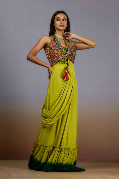 Yellow Sequins Chinon Indo Western 1022-10097