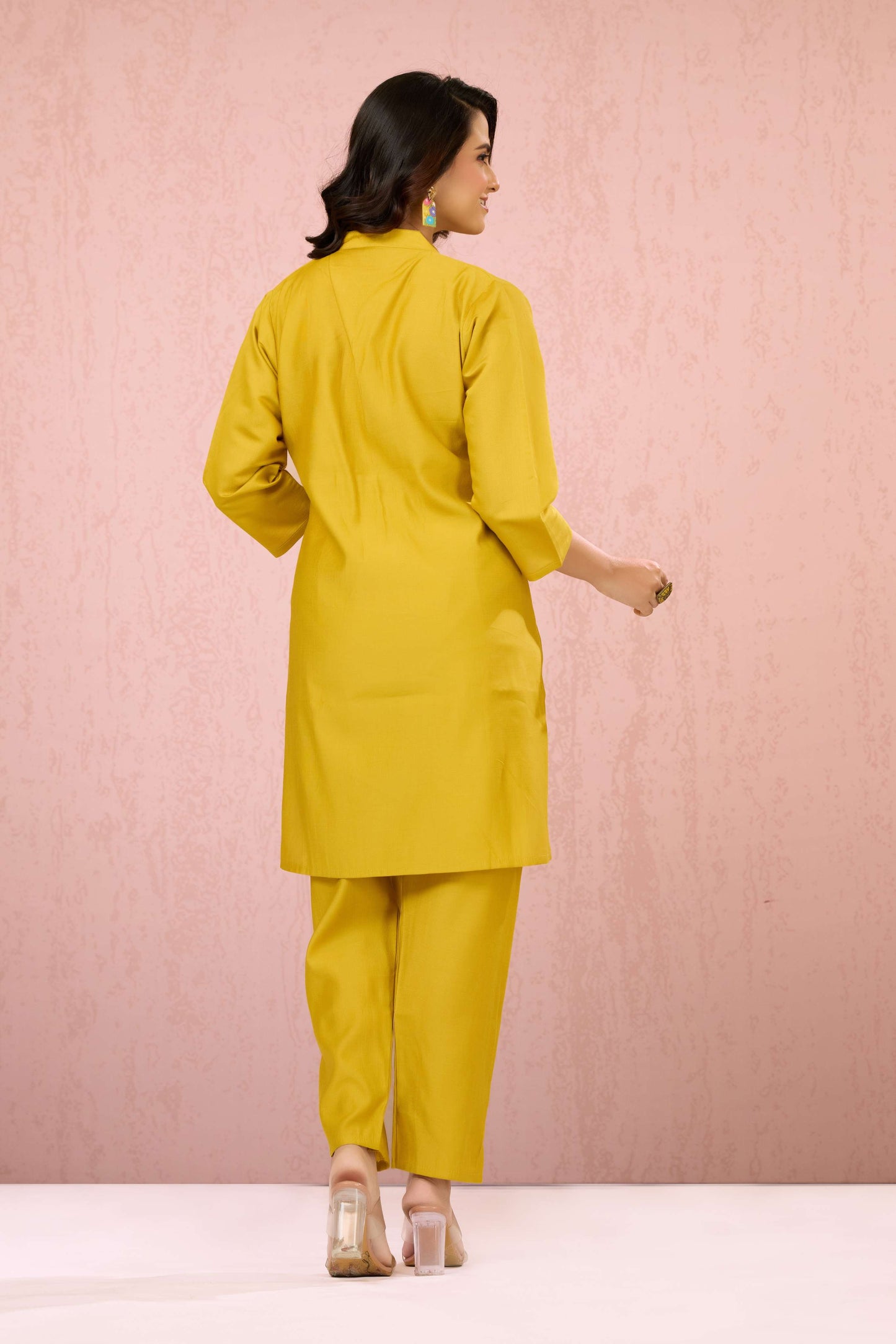 Yellow Embroidery Rayon Coord Set 1013-10057