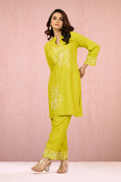 Green Embroidery Rayon Coord Set 1013-10061