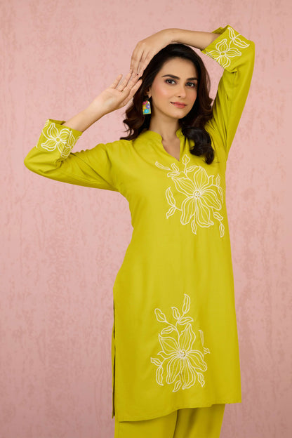 Green Embroidery Rayon Coord Set 1013-10061