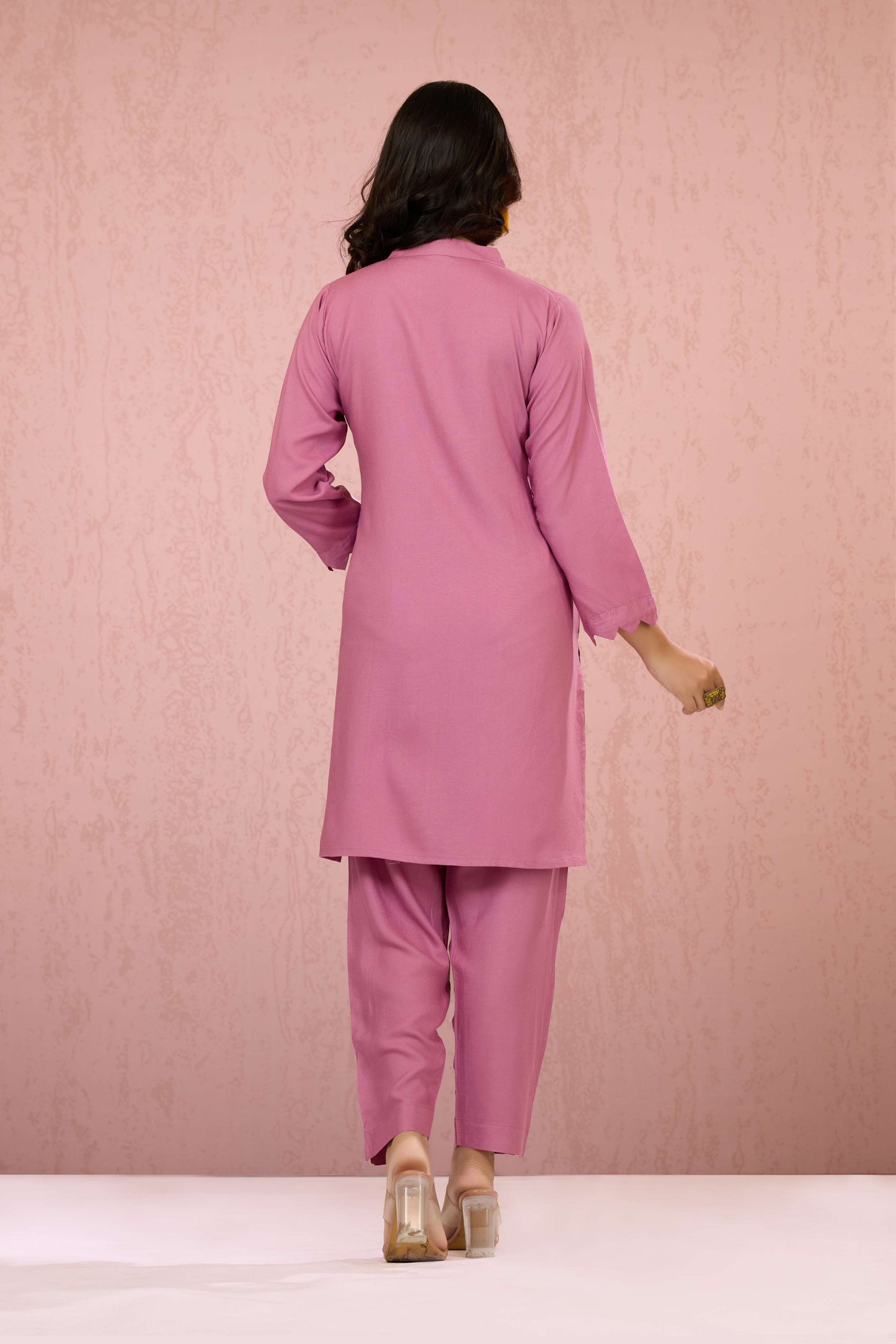 Pink Embroidery Rayon Coord Set 1013-10047
