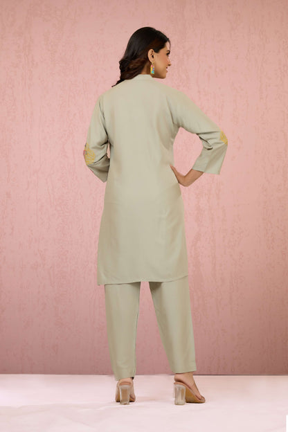 Grey Embroidery Rayon Coord Set 1013-10049