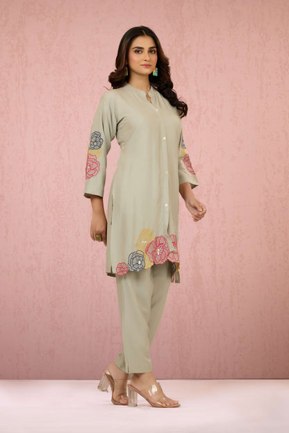 Grey Embroidery Rayon Coord Set 1013-10049